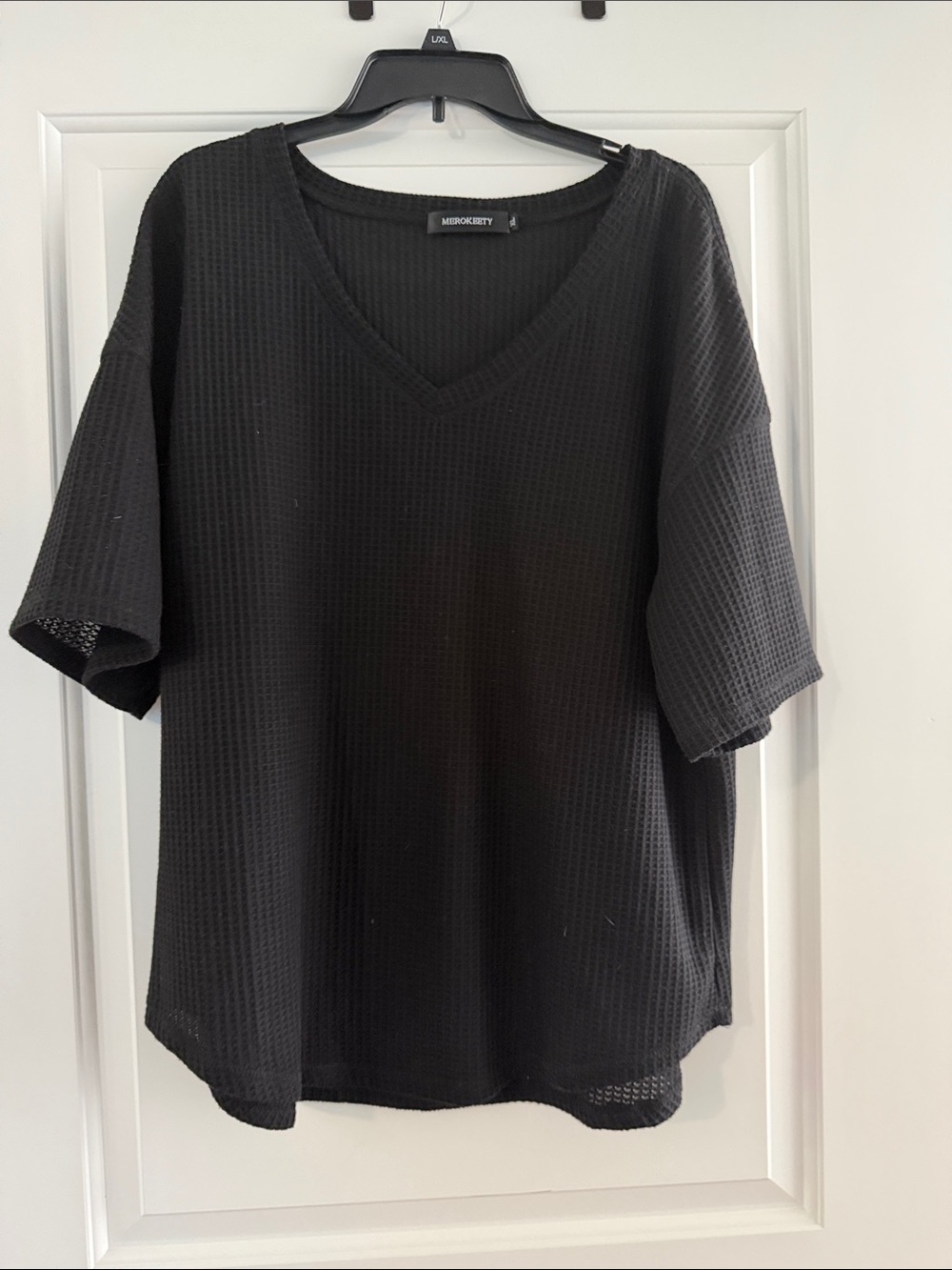 Black Waffle V-Neck Short Sleeve Tunic